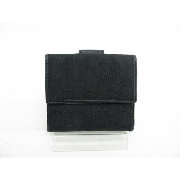 Gucci GG Double Hook Bifold Wallet Black Canvas Leather - Picture 2 of 9